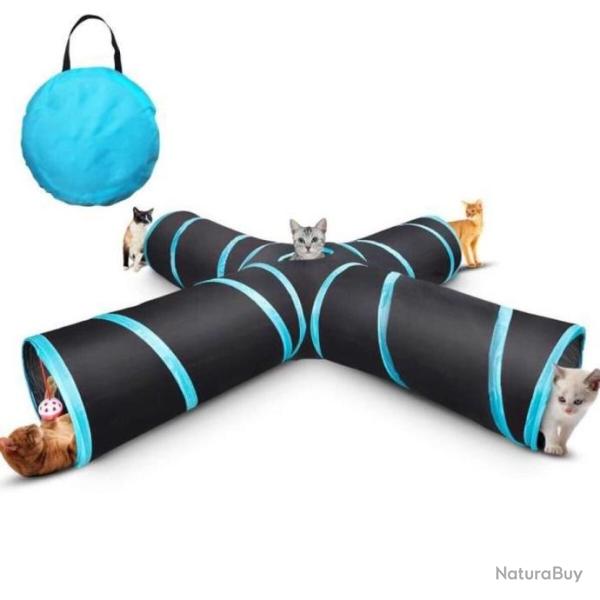 Tunnel pour Chat avec 4 Tunnels pliables+ 2 Boules + Sac de stockage Jouet chat