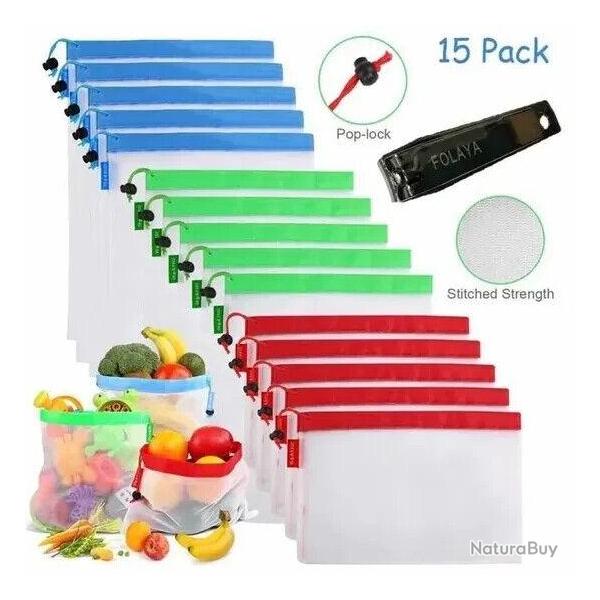 Sacs Rutilisables 15 pcs Cordon de Serrage Provisions Sac de Rangement