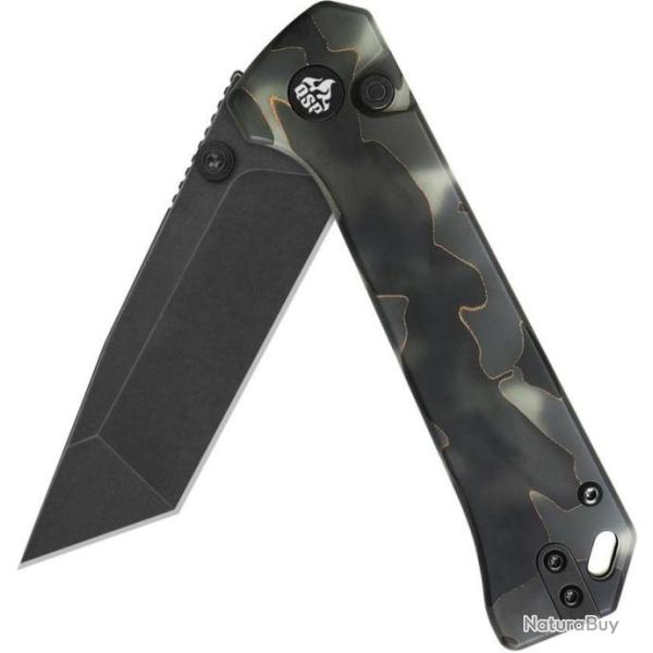 Couteau QSP Knife Grebe Tanto Lame Acier S35VN Manche Raffir Resin IKBS Button Lock Clip QS147E2