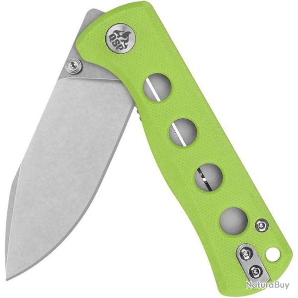 Couteau QSP Canary Neon Green Folder Lame Acier 14C28N Stonewash Manche G10 IKBS Linerlock QS150C1