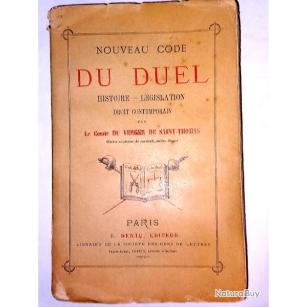 Du Verger de Saint-Thomas - Nouveau code du duel, 1879.Edition originale - escrime