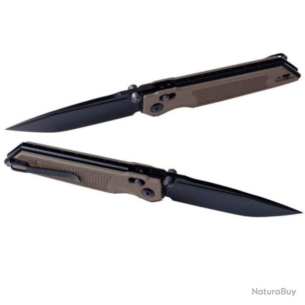 Couteau Real Steel Sacra Coyote Lame Acier K110 Black Manche G10 Slider Clip RS7712C