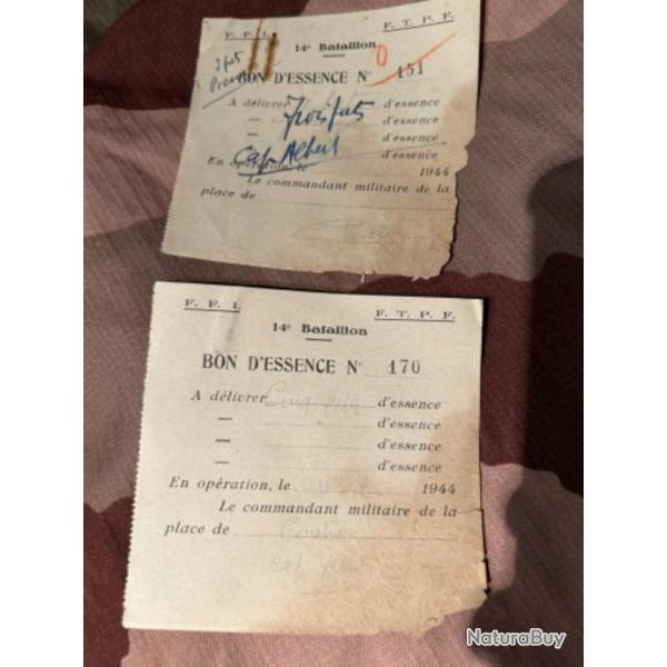 Documents FFI Coutras 1944 WW2