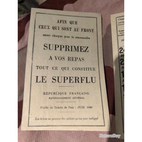 Lot de bons de rationnement 1940 WW2