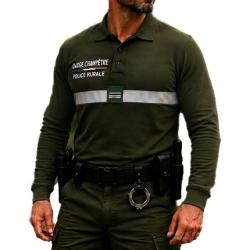 Polo manche longues KAKI brod&eacute; Garde Champ&ecirc;tre Police Rurale Conforme au d&eacute;cret 2023