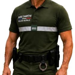 Polo manches courtes KAKI brod&eacute; Garde Champ&ecirc;tre Police Rurale Conforme au d&eacute;cret 2023