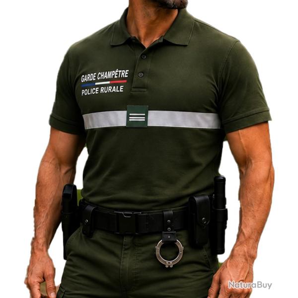 Polo manches courtes KAKI brod� Garde Champ�tre Police Rurale Conforme au d�cret 2023