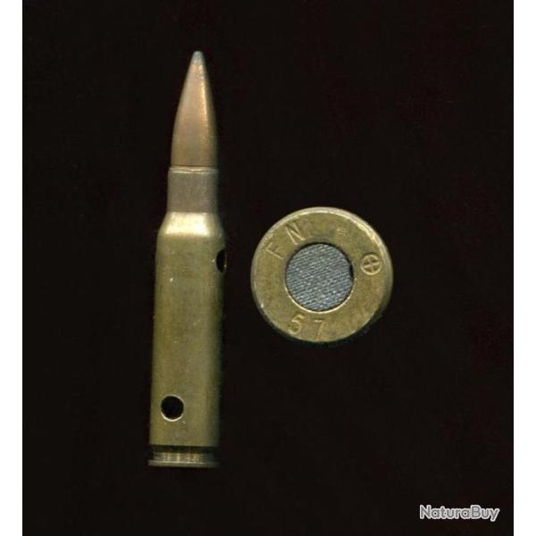 7.62 x 51 NATO Inerte de manipulation - amorce caoutchouc noir - balle cuivre - tui laiton 4 trous