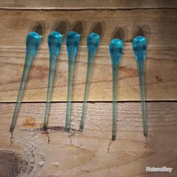 lot de 6 gouttes en verre souffl� de couleur  bleu de style " MURANO "