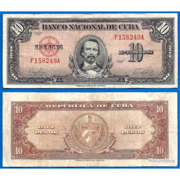 Cuba 10 Pesos 1949 Billet Cespedes Caraibe