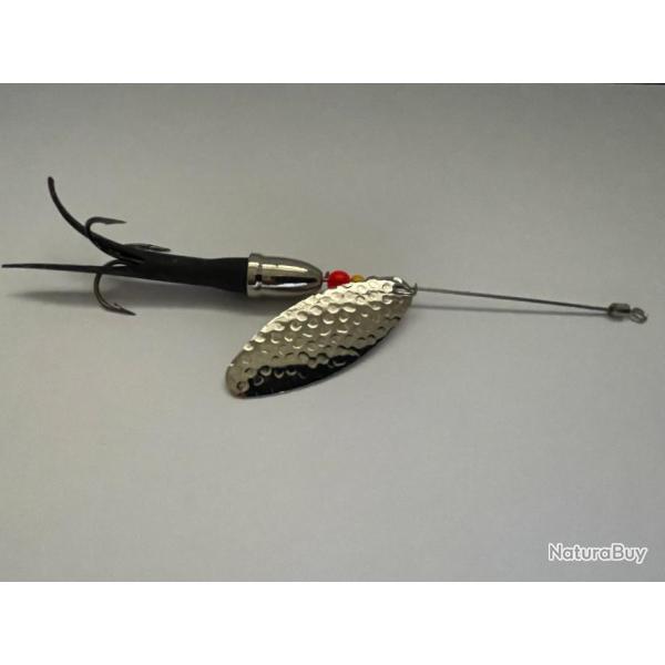 cuiller quimperloise 18 grs Saumon, truite de mer et carnassiers caoutchouc noir palette argent