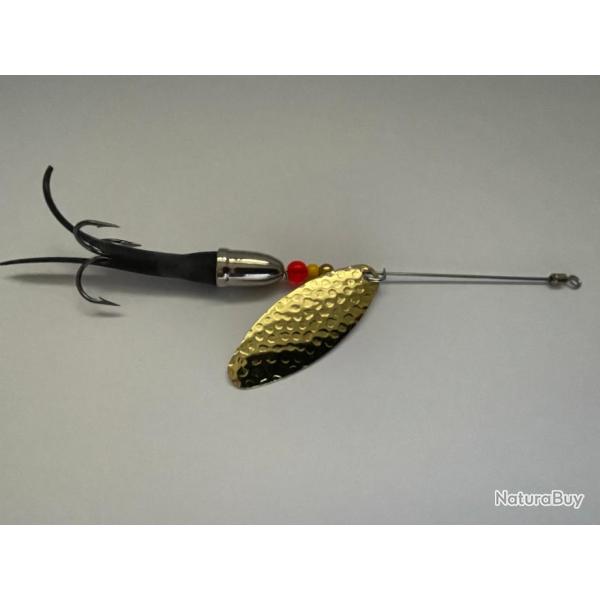 cuiller quimperloise 18 grs Saumon, truite de mer et carnassiers caoutchouc noir palette or