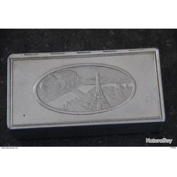 Bote cigarettes aluminium art dco sur maquette de J Makowsky Tour Eiffel Trocadro PARIS SIRA 1930