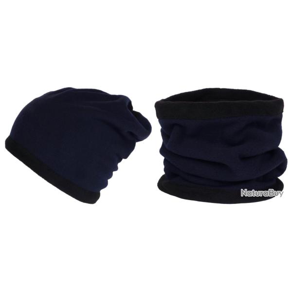 Bonnet Tube Snood Bleu Marine Polaire R�versible Noir Kosd Taille unique Bleu