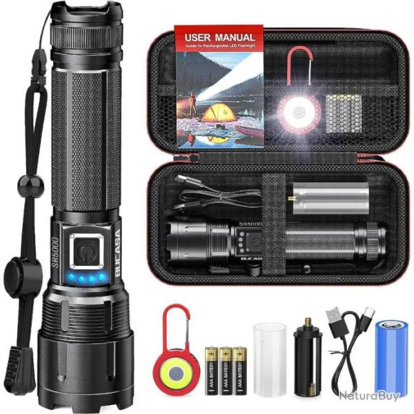 Lampe Torche LED Ultra Puissante Tactique 10 000 Lumens Rechargeable Powerbank USB IP65 tanche