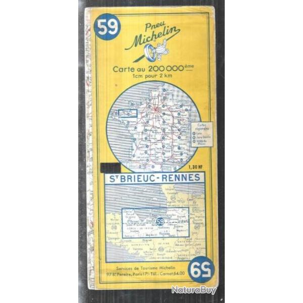 carte d�partementale michelin 59 st-brieuc-rennes  1 cm = 2 km de 1958