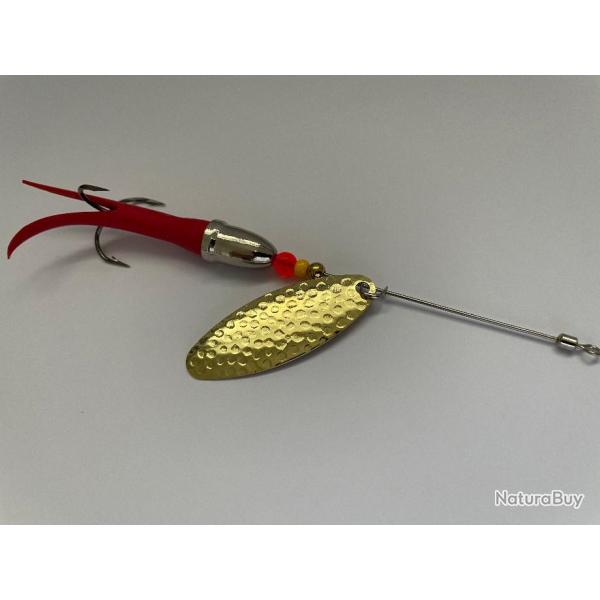 cuiller quimperloise 18 grs Saumon, truite de mer et carnassiers caoutchouc rouge palette or