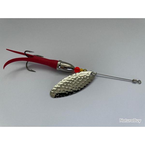 cuiller quimperloise 18 grs Saumon, truite de mer et carnassiers caoutchouc rouge palette argent