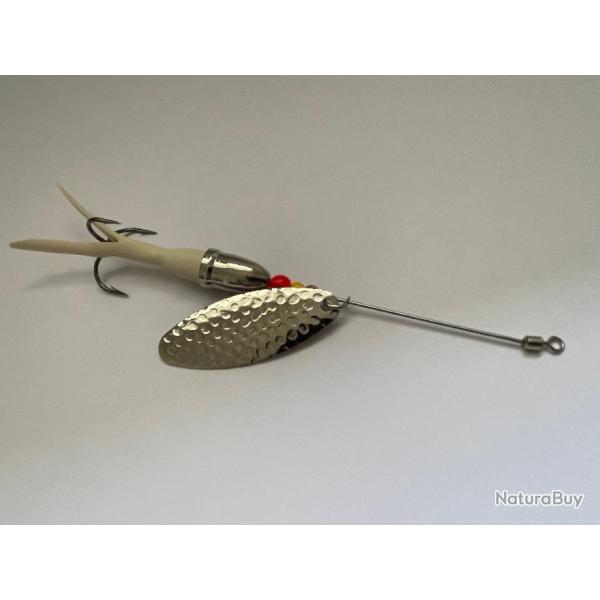 cuiller quimperloise 18 grs Saumon, truite de mer et carnassiers caoutchouc blanc palette argent