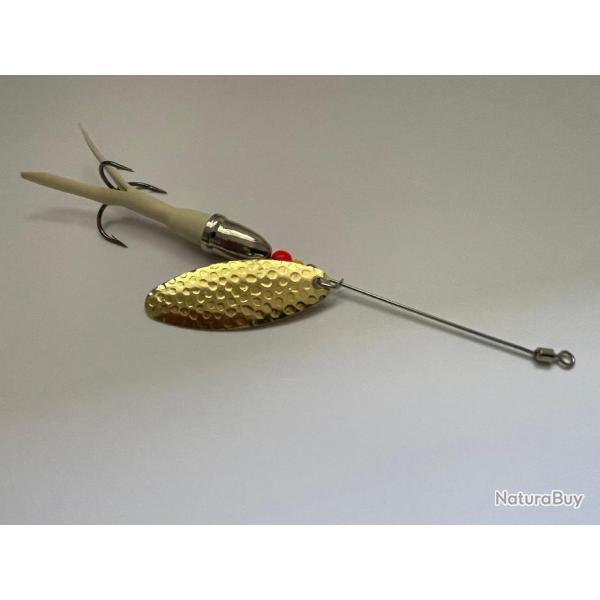 cuiller quimperloise 18 grs Saumon, truite de mer et carnassiers caoutchouc blanc palette or