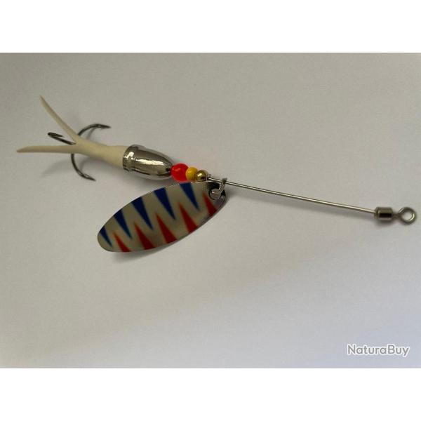 cuiller quimperloise 18 grs Saumon, truite de mer et carnassiers caoutchouc blanc palette tricolore