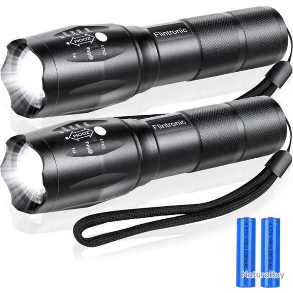 Lampe de Poche LED 2PCS 3000 Lumens tanche Zoom 5 Modes Anti-Choc Bricolage Pche Camping Randonne