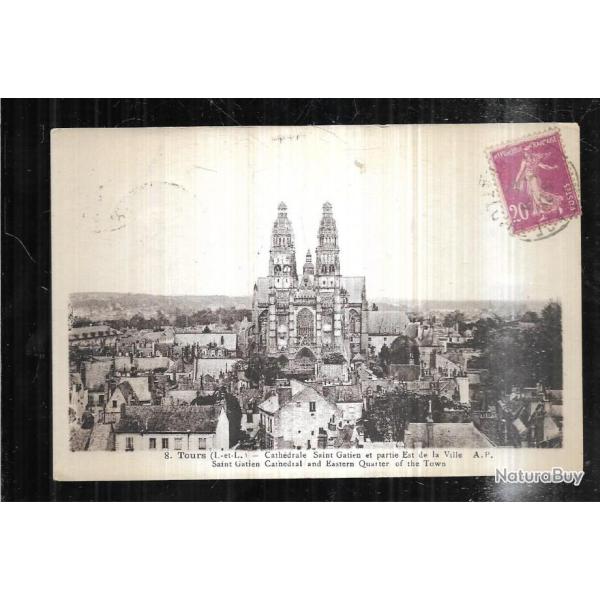 tours cathdrale saint gatien et partie est de la ville  carte postale ancienne