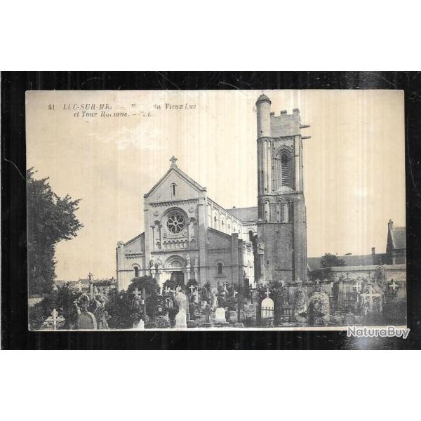 luc sur mer calvados glise du vieux luc et tour romane (cimetire) carte postale ancienne