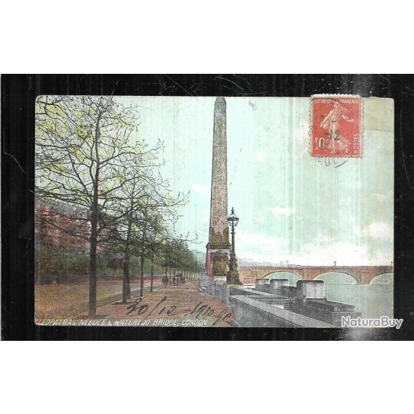 cl�opatra's needle &amp; waterloo bridge london carte postale ancienne