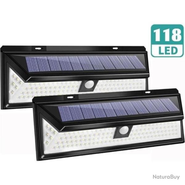 2pcs 118 LED Lampe Solaire Jardin Ext�rieur Lumi�re 3 Modes + Capteur de Mouvement