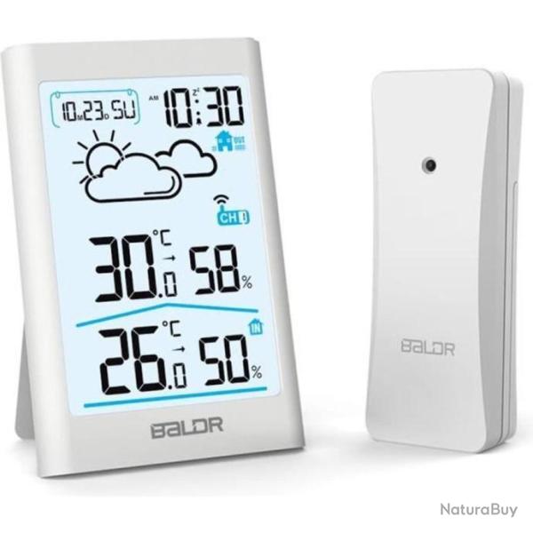 Station M�t�o sans fil avec D�tecteur Int�rieur/Ext�rieur Horloge HD port�e 80M