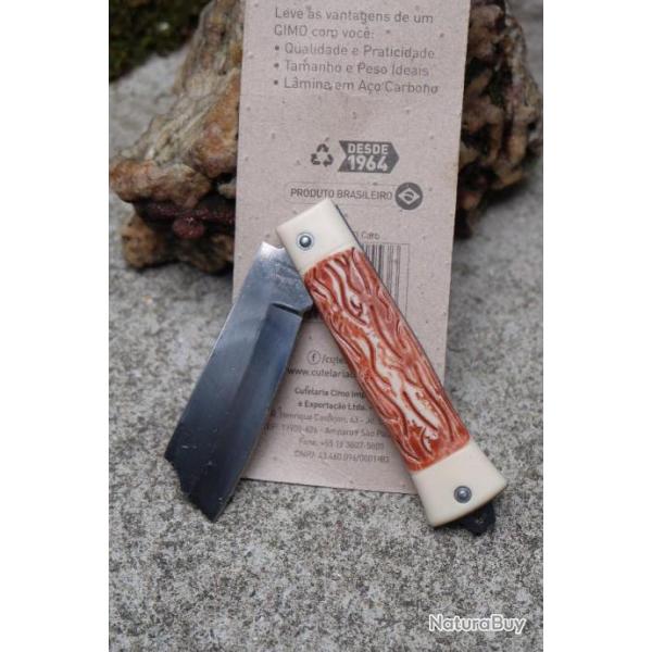 Couteau CIMO Slip Joint Lame Acier Carbone Manche Imitation Bois de Cerf Made Brazil CCM553CARB
