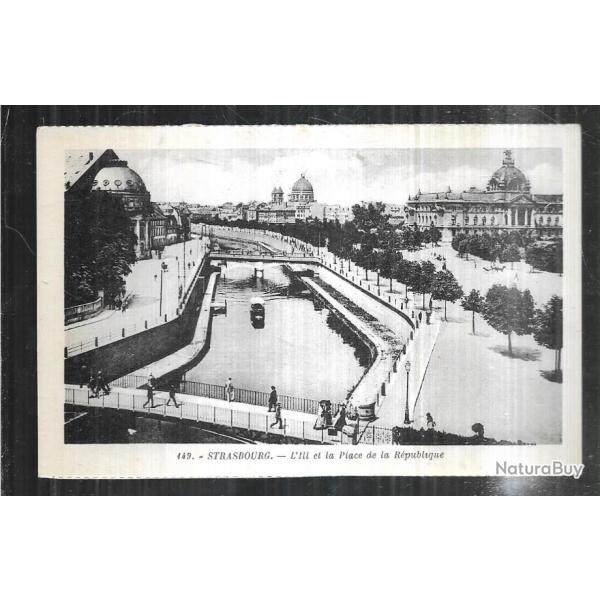strasbourg l'ill et la place de la rpublique passerelles, carte postale ancienne