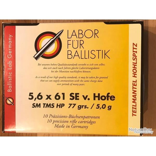 Munitions LFB calibre 5,6x61 Super Express vom Hofe SM TMS HP 5,0 g. boite de 10 munitions
