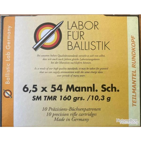 Munitions LFB calibre 6,5x54 Mannlicher Sch�nauer SM TMR 10,3 g. boite de 10 munitions