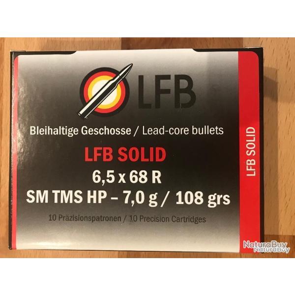 Munitions LFB calibre 6,5x68 R SM TMS HP 7,0 g. boite de 10 munitions