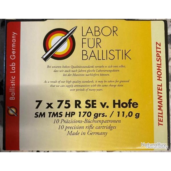 Munitions LFB calibre 7x75 R Super Express Vom Hofe SM TMS HP 11,0 g. boite de 10 munitions