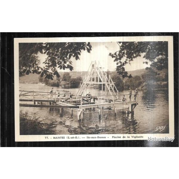 mantes ile aux dames piscine de la vigilante carte postale ancienne