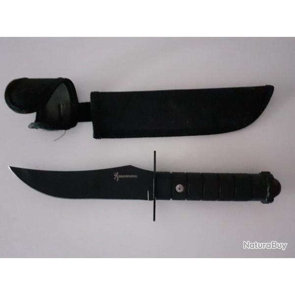 Couteau Poignard Dague Droit BROWNING Noir + Etui Camping Bricolage Chasse LIVRAISON GRATUITE