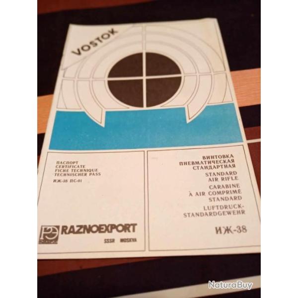 Manuel technique carabine Vostok IJ 38 air comprim�