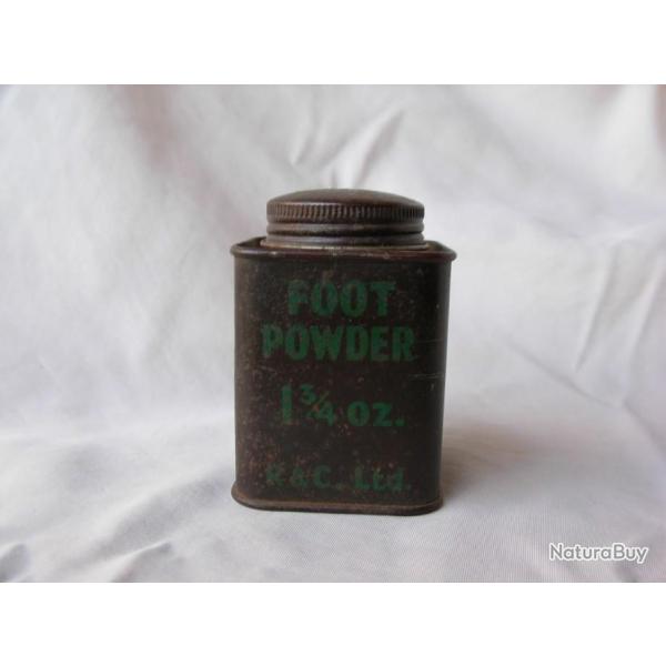 WW2 ANGLETERRE BO�TE DE " FOOT POWDER / SOINS DES PIEDS " MILITAIRE ANGLAISE NEUF DE STOCK 1 3/4 OZ