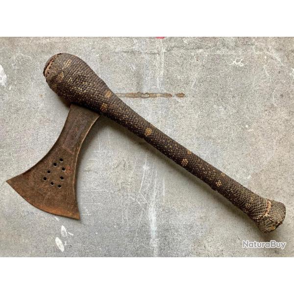 HACHE DE CEREMONIE AFRIQUE Songye Nsapo Congo PEAU DE REPTILE/FER FORG� @ COUTEAU POIGNARD ETHNIQUE