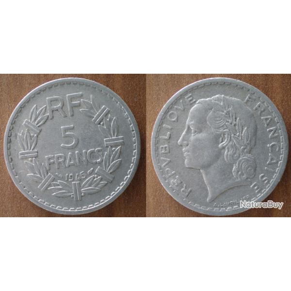 France 5 Francs 1945 Franc Lavrillier Piece