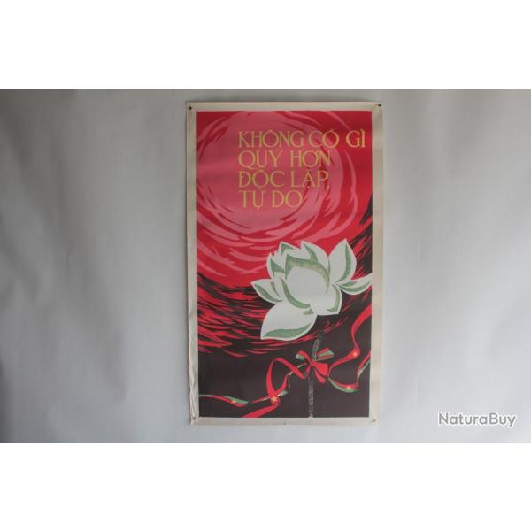 Affiche gouache propagande guerre Vietnam Ind�pendance