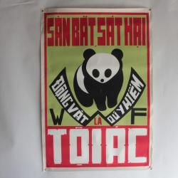 Affiche gouache propagande guerre Vietnam lutte contre le braconnage WWF