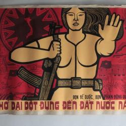 Affiche gouache propagande guerre Vietnam contre l'occident