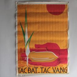 Affiche gouache propagande guerre Vietnam lutte contre la faim