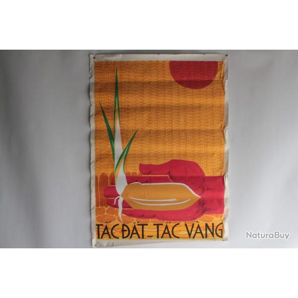 Affiche gouache propagande guerre Vietnam lutte contre la faim