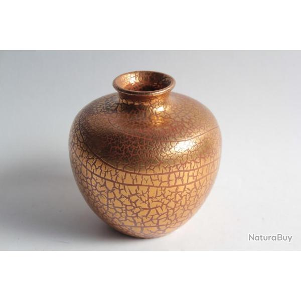 Vase c�ramique �maill�e or craquel�