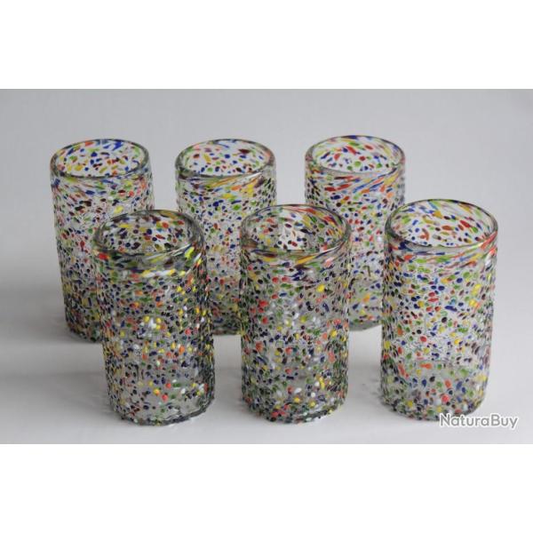 6 Gobelets verre souffl� confettis Mexique